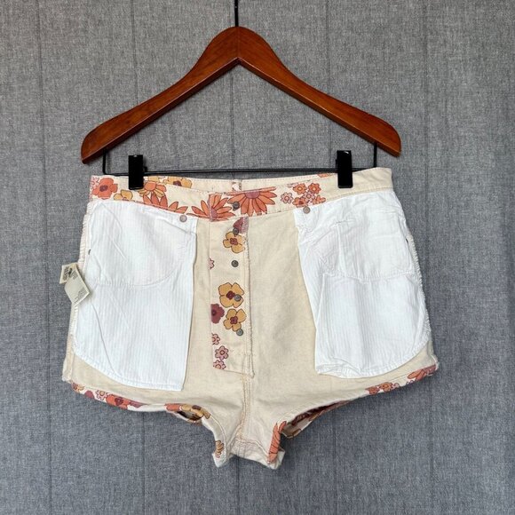 Free People We The Free 70s Retro Brown Floral Itty Bitty Micro Short Size 31 - Picture 8 of 15